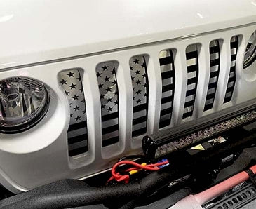 2018-2023 Jeep Wrangler JL - Front Grille American Flag | Brushed Stainless, Choose Line Color-ACC-142006-GRN-corvette-store-online