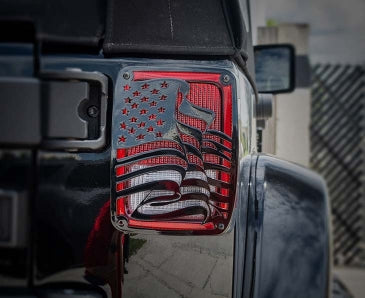 2007-2018 Jeep Wrangler JK/JKU - US Flag Tail Light Covers | Stainless Steel, Choose Finish-ACC-142092-corvette-store-online