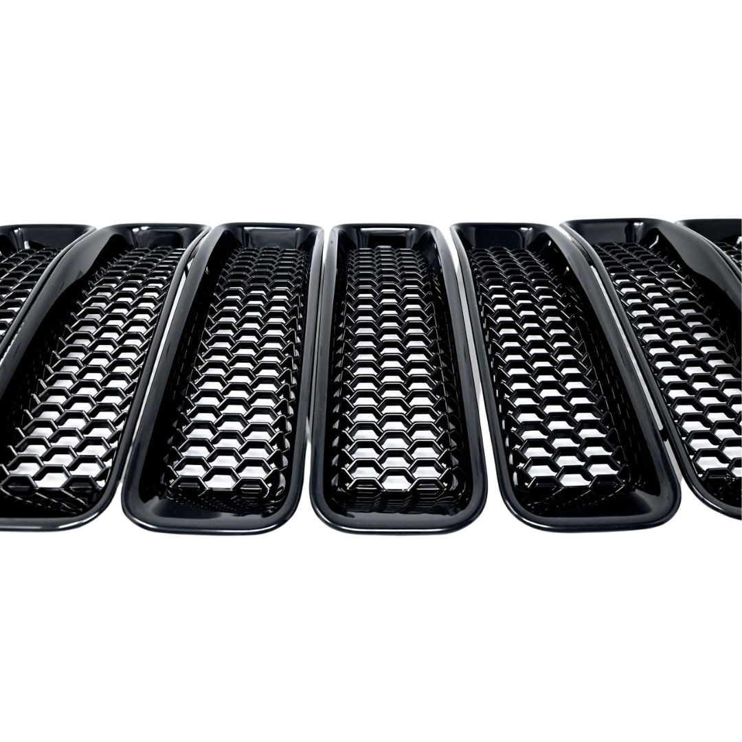 2018-2023 Jeep Wrangler 7 PCS Gloss Black Snap-on W/Tape Patented Grille Overlay