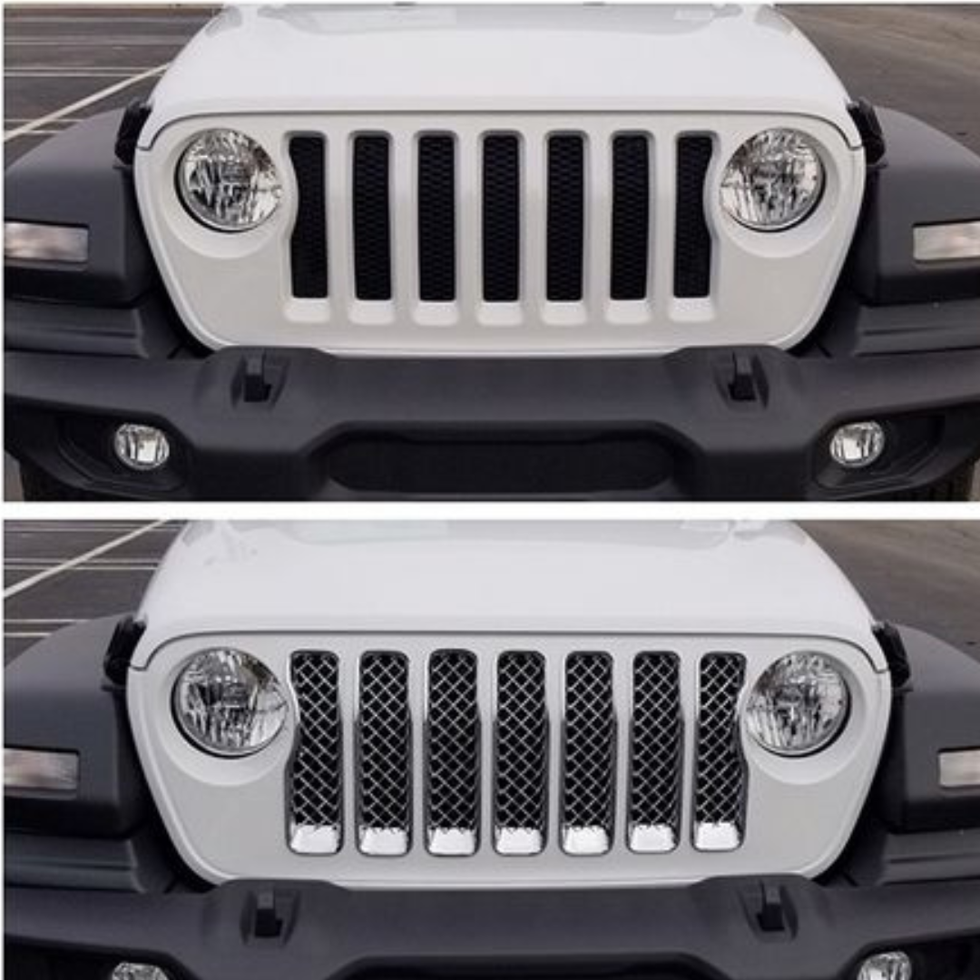 2018-2023 Jeep Wrangler Sport/Unlimited Sport/Willys 7 PCS Chrome Tape-on Patented Grille Overlay