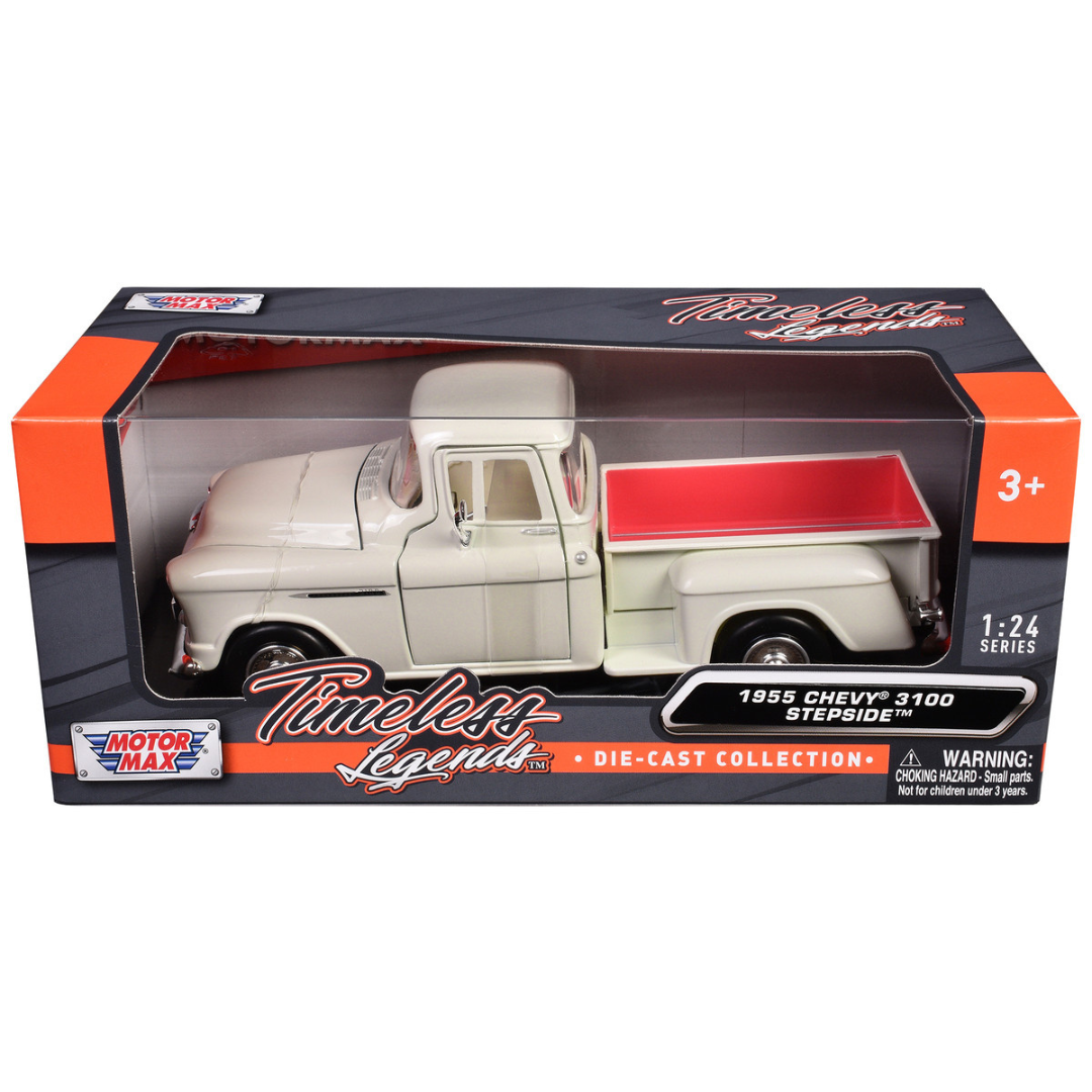 1955 Chevrolet 3100 Stepside Pickup Truck Cream with White Interior "Timeless Legends" Series 1/24 Diecast Model Car