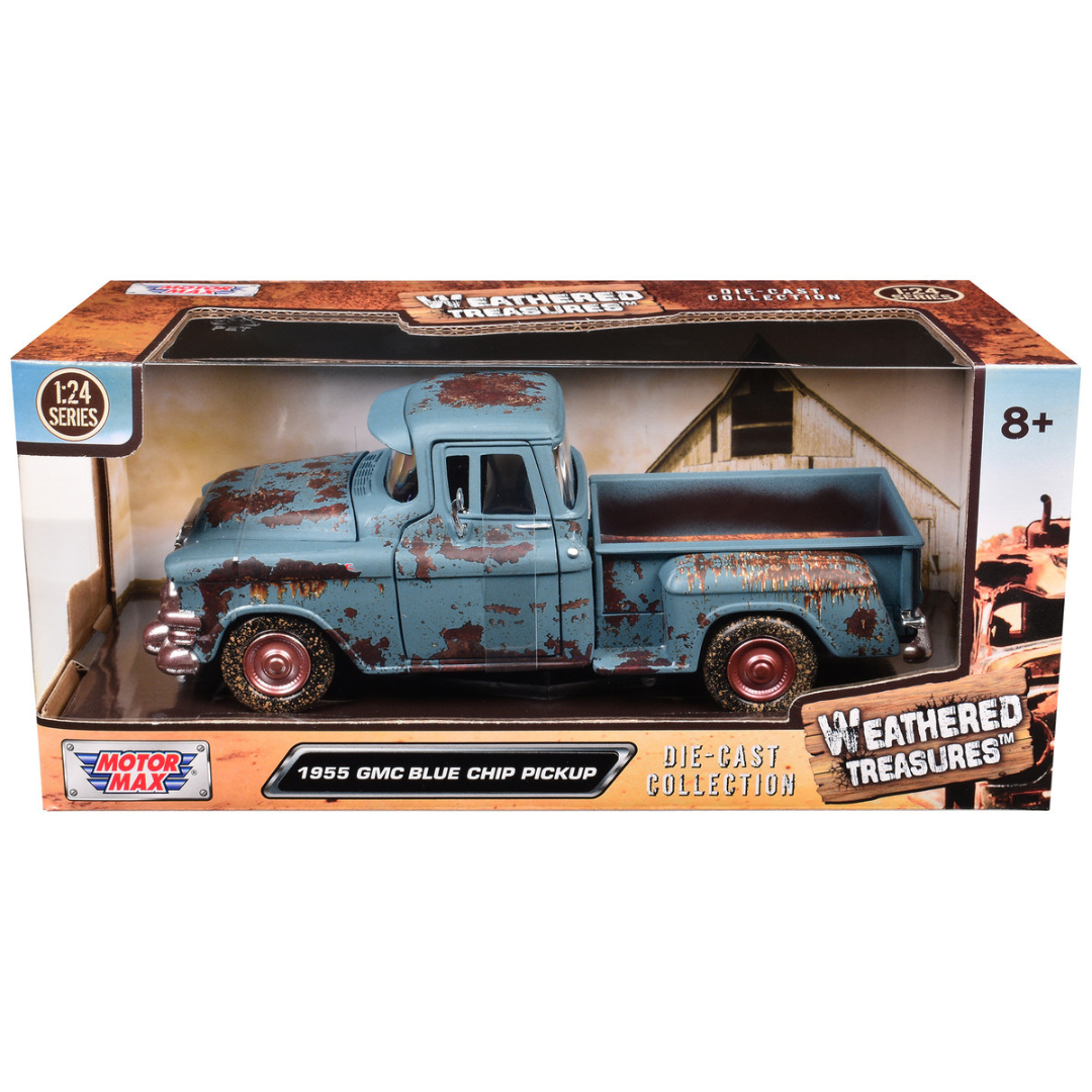 1955 GMC Blue Chip Pickup Truck Matt Blue (Rusted) "Weathered Treasures" Series 1/24 Diecast Model Car