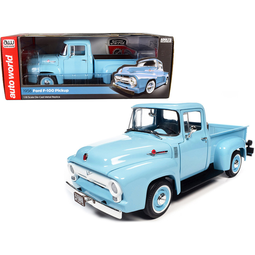 1956-ford-f-100-pickup-truck-diamond-blue-1-18-diecast-model-car-by-auto-world