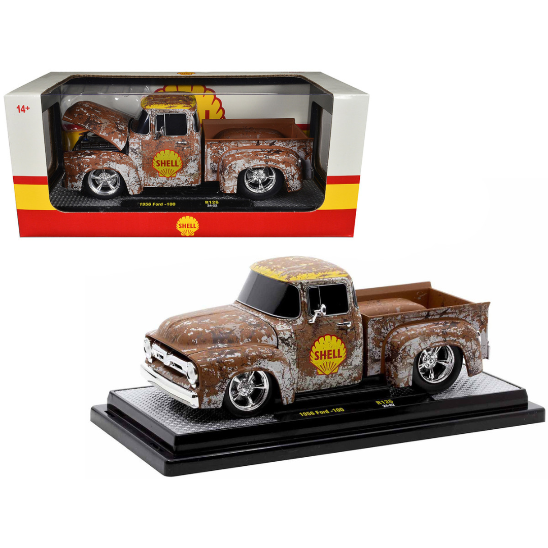 1956 Ford F-100 Pickup Truck "Shell" White with Yellow Top (Rusted) Limited Edition to 4250 pieces Worldwide 1/24 Diecast Model Car