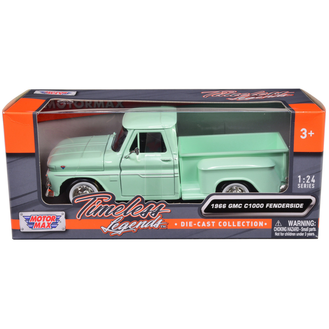 1966-gmc-c1000-fenderside-pickup-truck-light-green-1-24-diecast-model-car-by-motormax