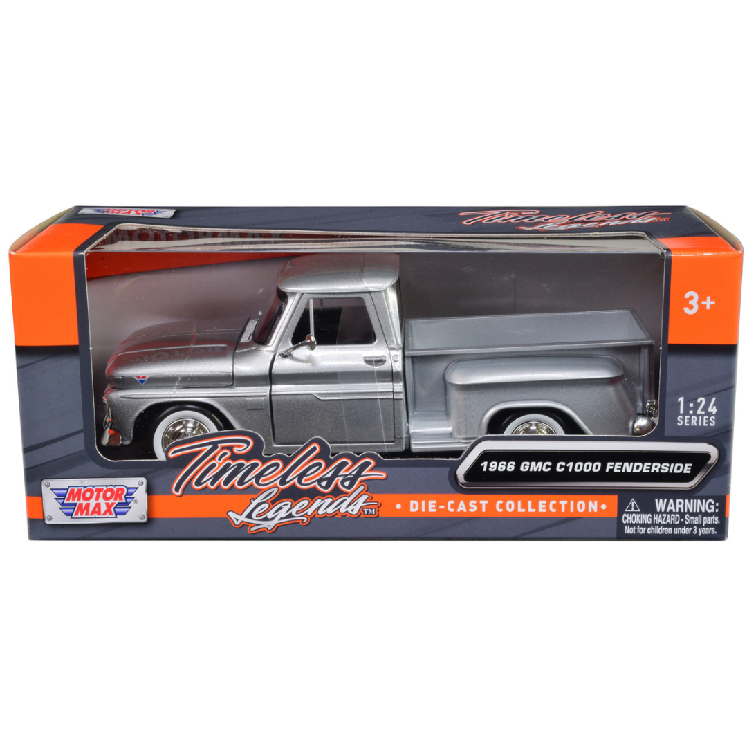 1966-gmc-c1000-fenderside-pickup-truck-silver-1-24-diecast-model-car-by-motormax