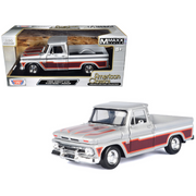 1966-chevrolet-c10-fleetside-pickup-truck-silver-metallic-with-brown-sides-american-classics-series-1-24-diecast-model-car