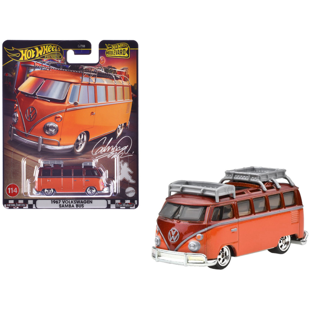 1967 Volkswagen Samba Bus Orange and Dark Red Metallic with Roof Rack "Boulevard" Series Diecast Model Car