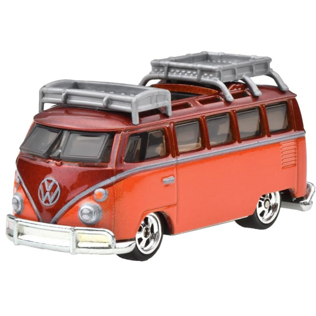 1967 Volkswagen Samba Bus Orange and Dark Red Metallic with Roof Rack "Boulevard" Series Diecast Model Car