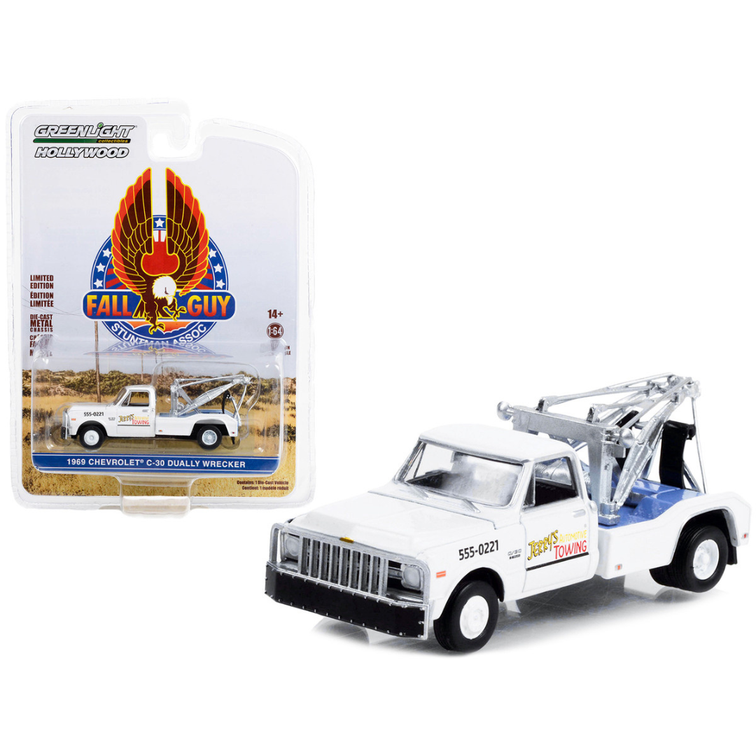 1969-chevrolet-c-30-dually-wrecker-tow-truck-white-fall-guy-stuntman-association-1-64-diecast