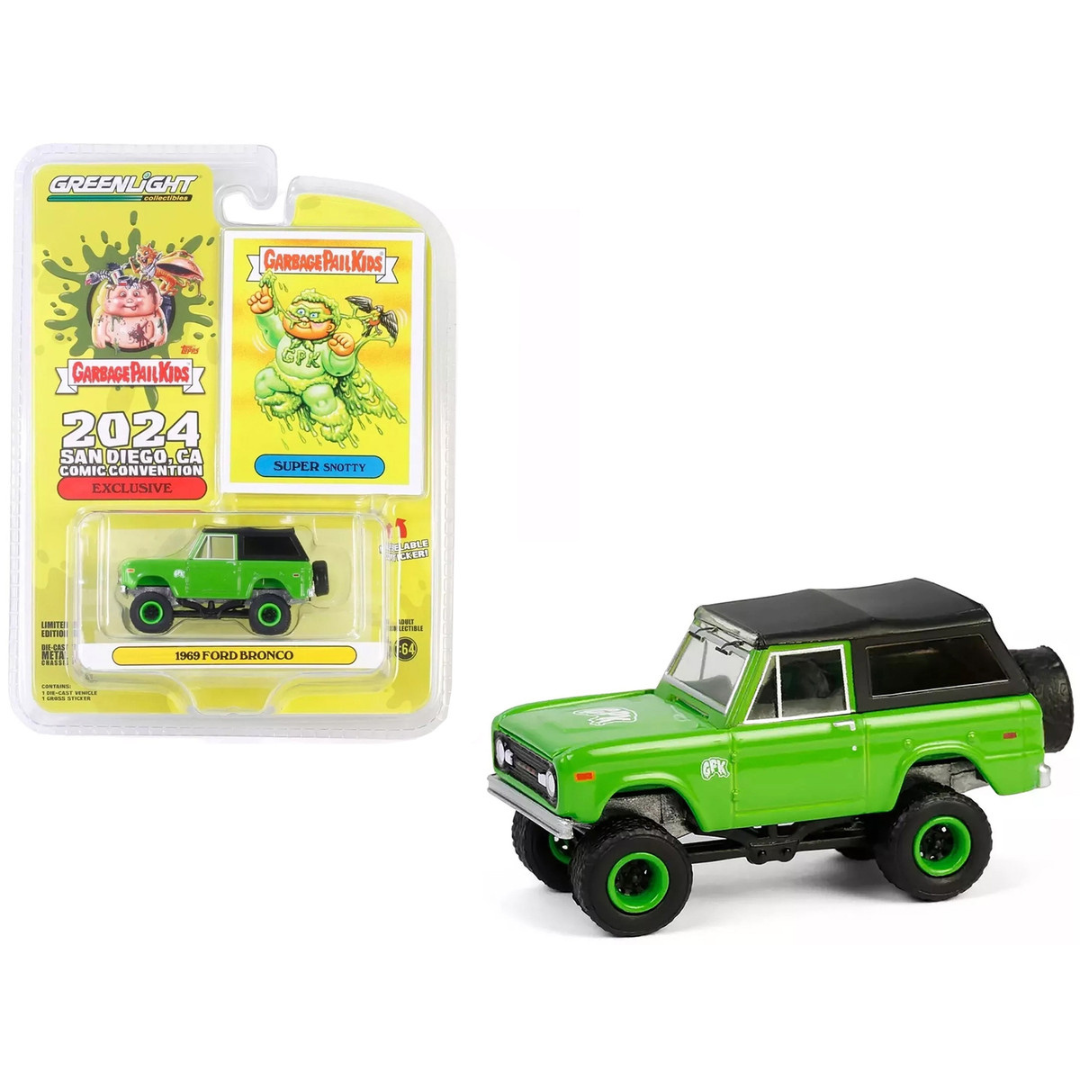 1969 Ford Bronco "Garbage Pail Kids: Super Snotty" Green with Black Top "San Diego Comic-Con 2024 Exclusive" 1/64 Diecast Model Car