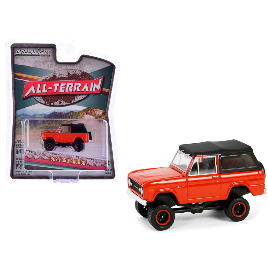 1969 Ford Bronco Poppy Red with Black Soft Top "All Terrain" Series 16 1/64 Diecast Model Car