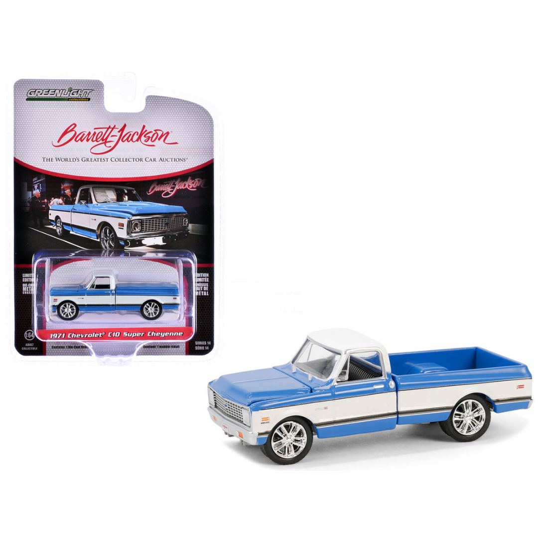 1971 Chevrolet C10 Super Cheyenne Custom Pickup Truck Blue and White (Palm Beach 2023) Barrett Jackson "Scottsdale Edition" Series 14 1/64 Diecast Model Car