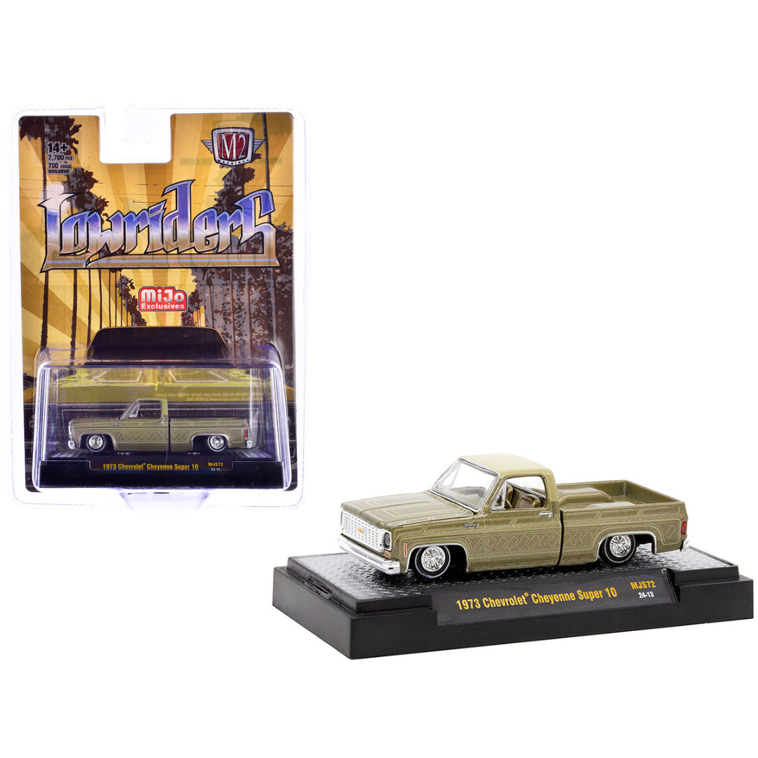 1973 Chevrolet Cheyenne Super 10 Pickup Truck Gold Metallic with Graphics "Lowriders" Limited Edition 1/64 Diecast Model Car