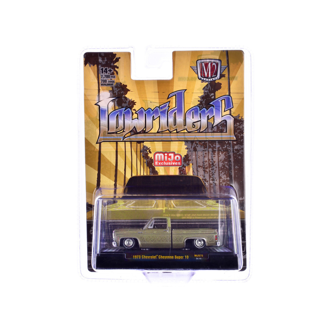 1973 Chevrolet Cheyenne Super 10 Pickup Truck Gold Metallic with Graphics "Lowriders" Limited Edition 1/64 Diecast Model Car