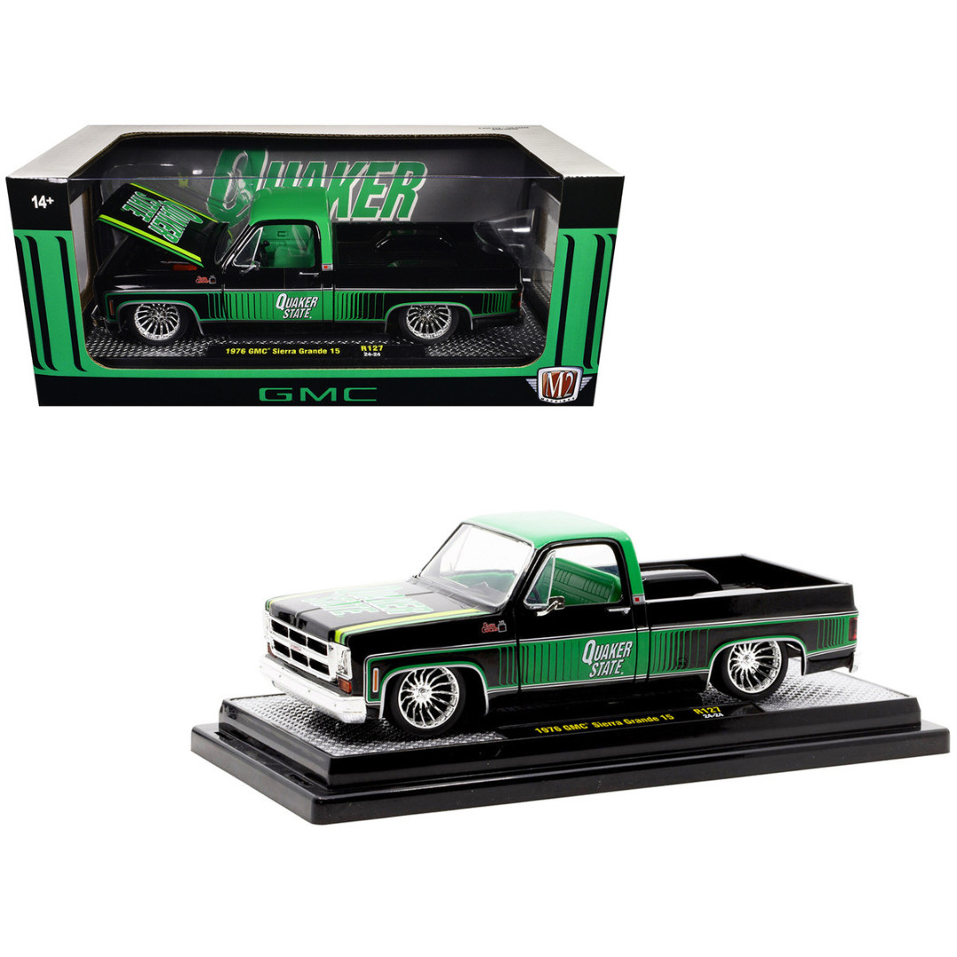 1976 GMC Sierra Grande 15 Pickup Truck "Quaker State" Black with Green Top Graphics and Interior Limited Edition to 6650 pieces Worldwide 1/24 Diecast Model Car