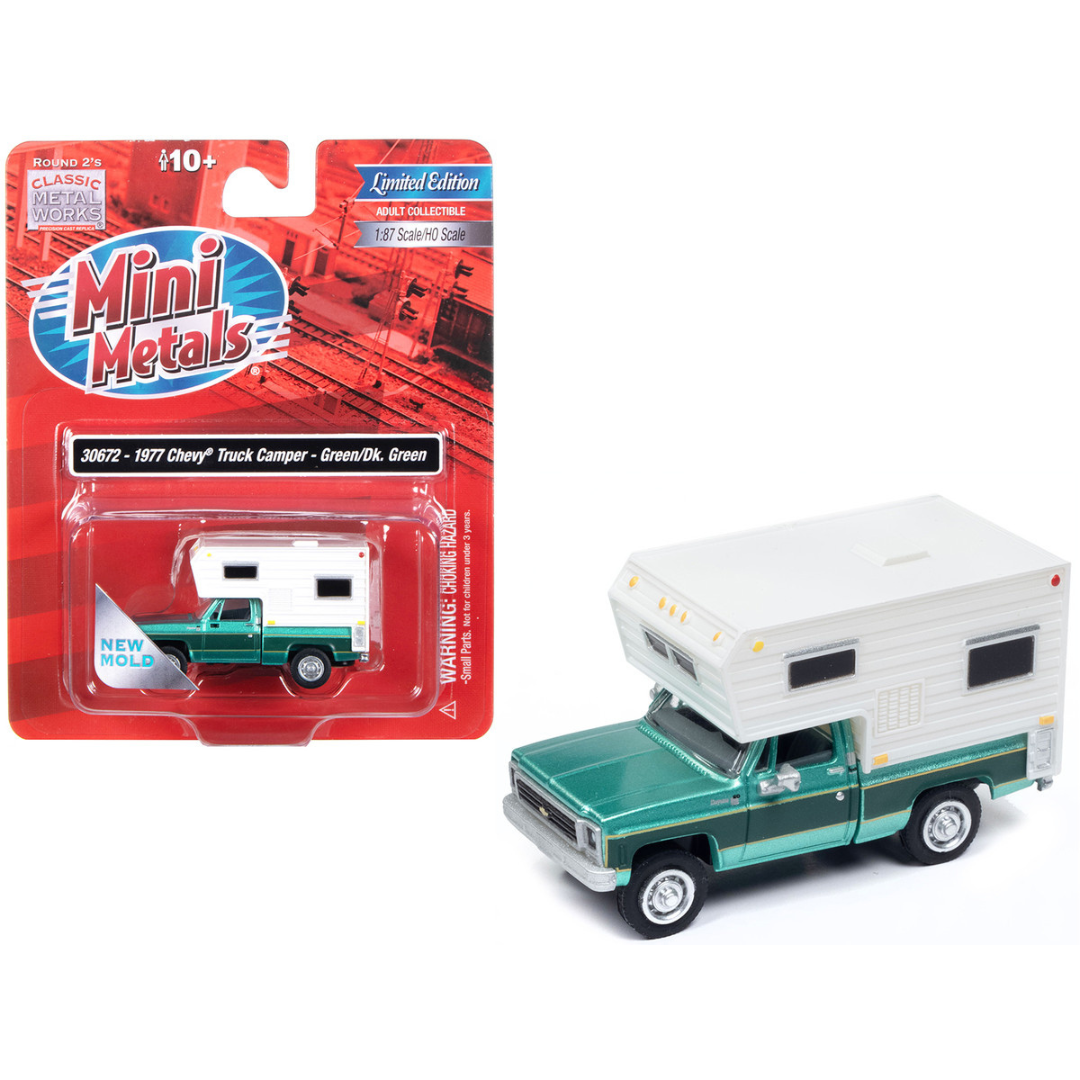 1977 Chevrolet Fleetside Pickup Truck with Camper "Mini Metals" Series 1/87 (HO) Scale Model Car