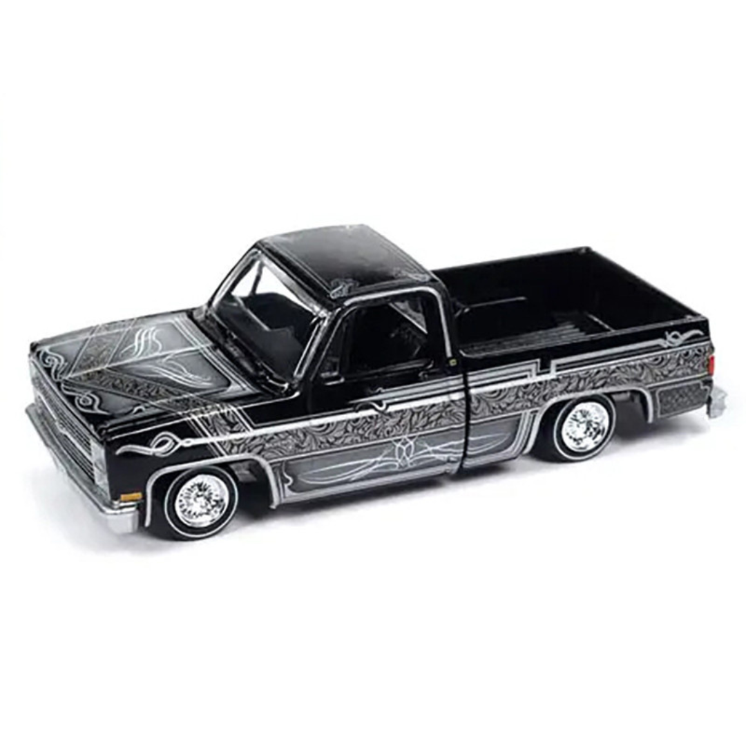 1983 Chevrolet Silverado Pickup Truck Black with Silver Graphics "Lowriders" Series Limited Edition to 3600 pieces Worldwide 1/64 Diecast Model Car