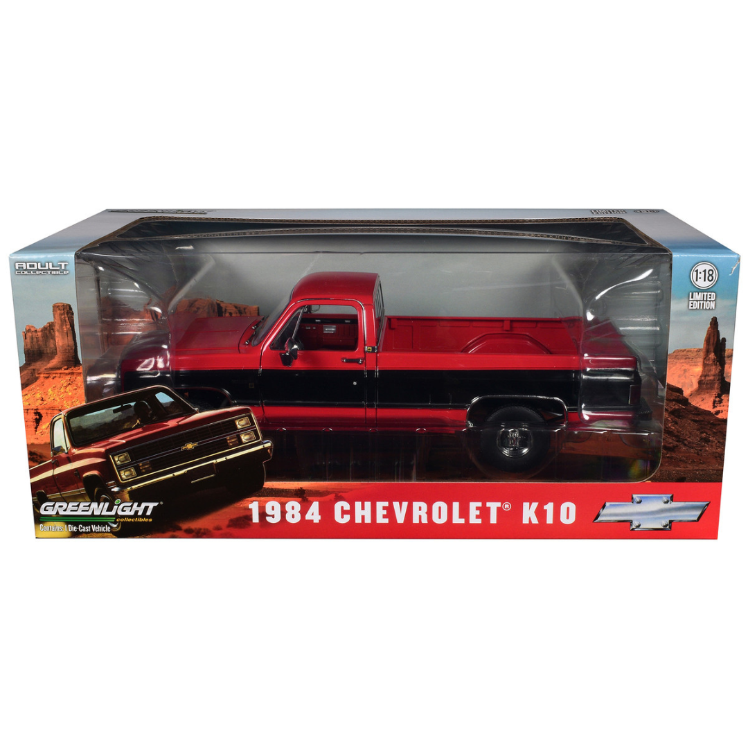 1984 Chevrolet K10 Scottsdale Pickup Truck Apple Red and Midnight Black with Red Interior 1/18 Diecast Model Car