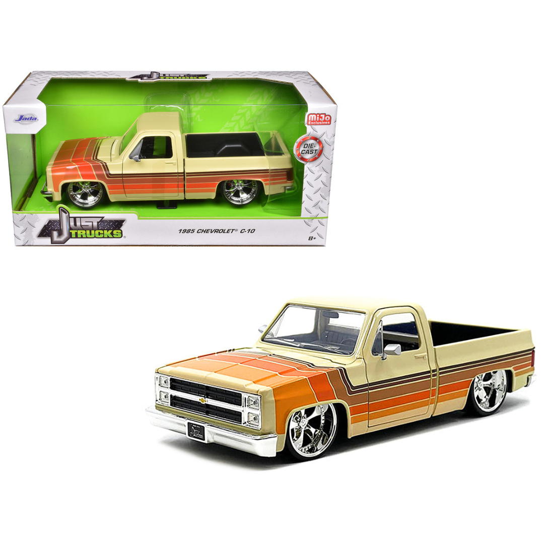 1985 Chevrolet C-10 Pickup Truck Beige with Stripes and Cartelli Wheels "Just Trucks" Series 1/24 Diecast Model Car