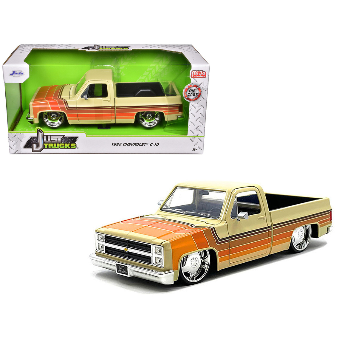 1985 Chevrolet C-10 Pickup Truck Beige with Stripes and Lowenhart Wheels "Just Trucks" Series 1/24 Diecast Model Car