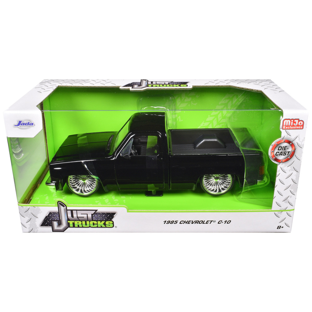 1985 Chevrolet C-10 Pickup Truck Black with Wire Wheels "Just Trucks" Series 1/24 Diecast Model Car