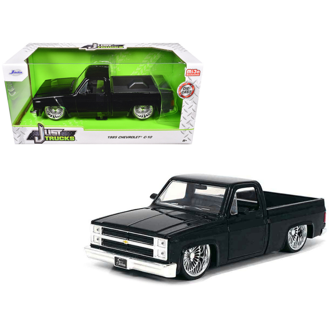 1985 Chevrolet C-10 Pickup Truck Black with Wire Wheels "Just Trucks" Series 1/24 Diecast Model Car