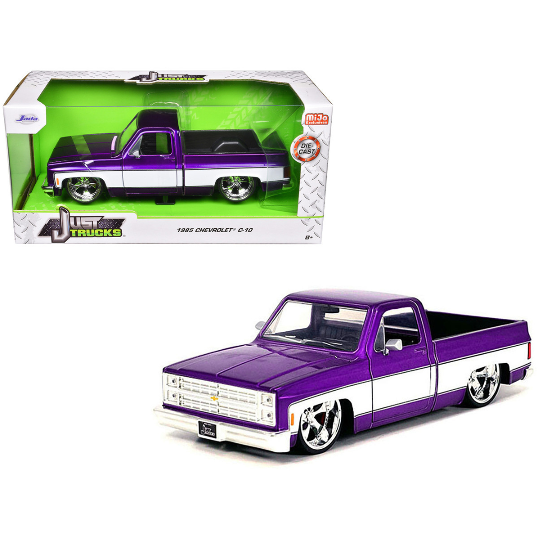 1985 Chevrolet C-10 Pickup Truck Purple Metallic and White with Cartelli Wheels "Just Trucks" Series 1/24 Diecast Model Car