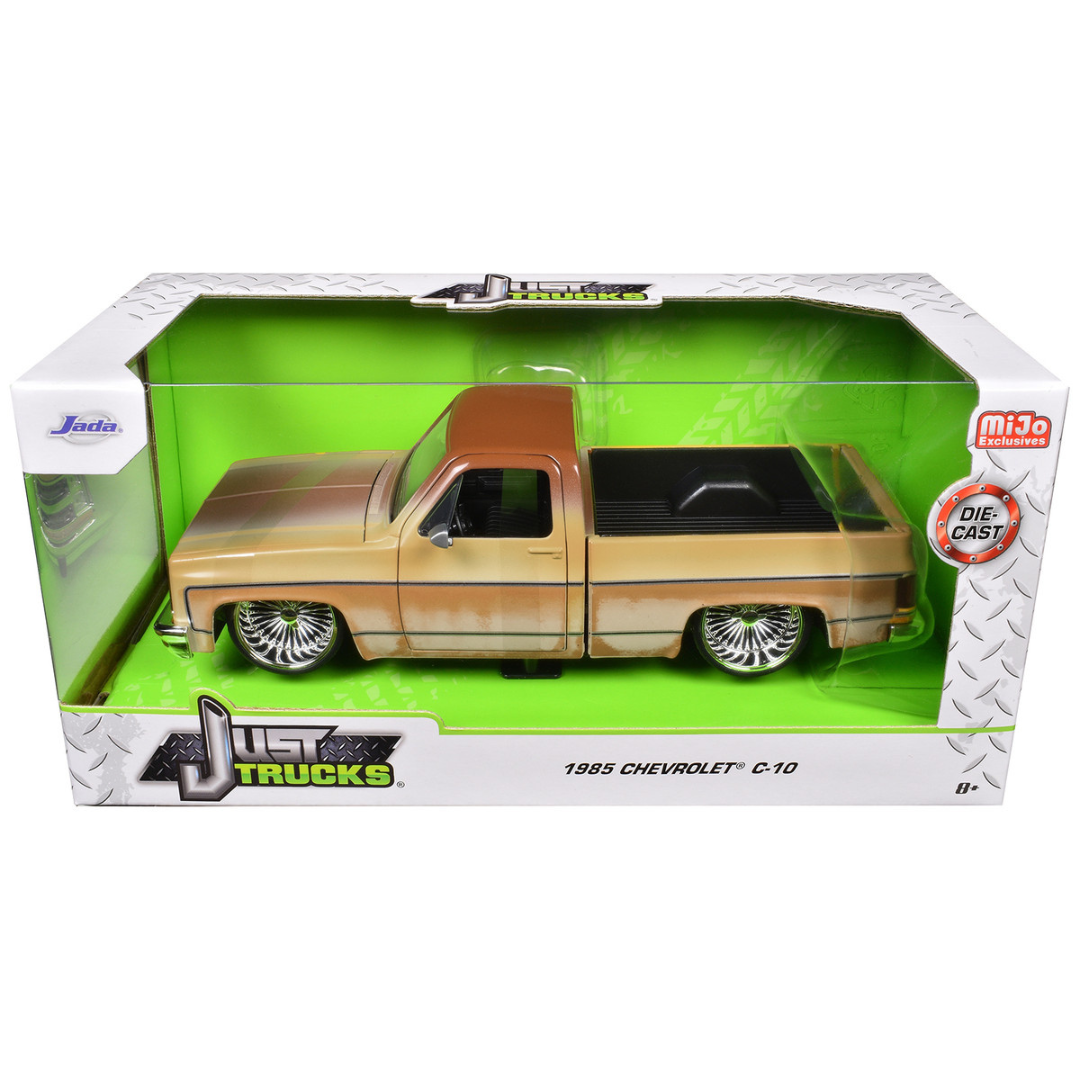 1985 Chevrolet C-10 Pickup Truck Yellow with Brown Top (Rusted) and Daytona Wire Wheels "Just Trucks" Series 1/24 Diecast Model Car