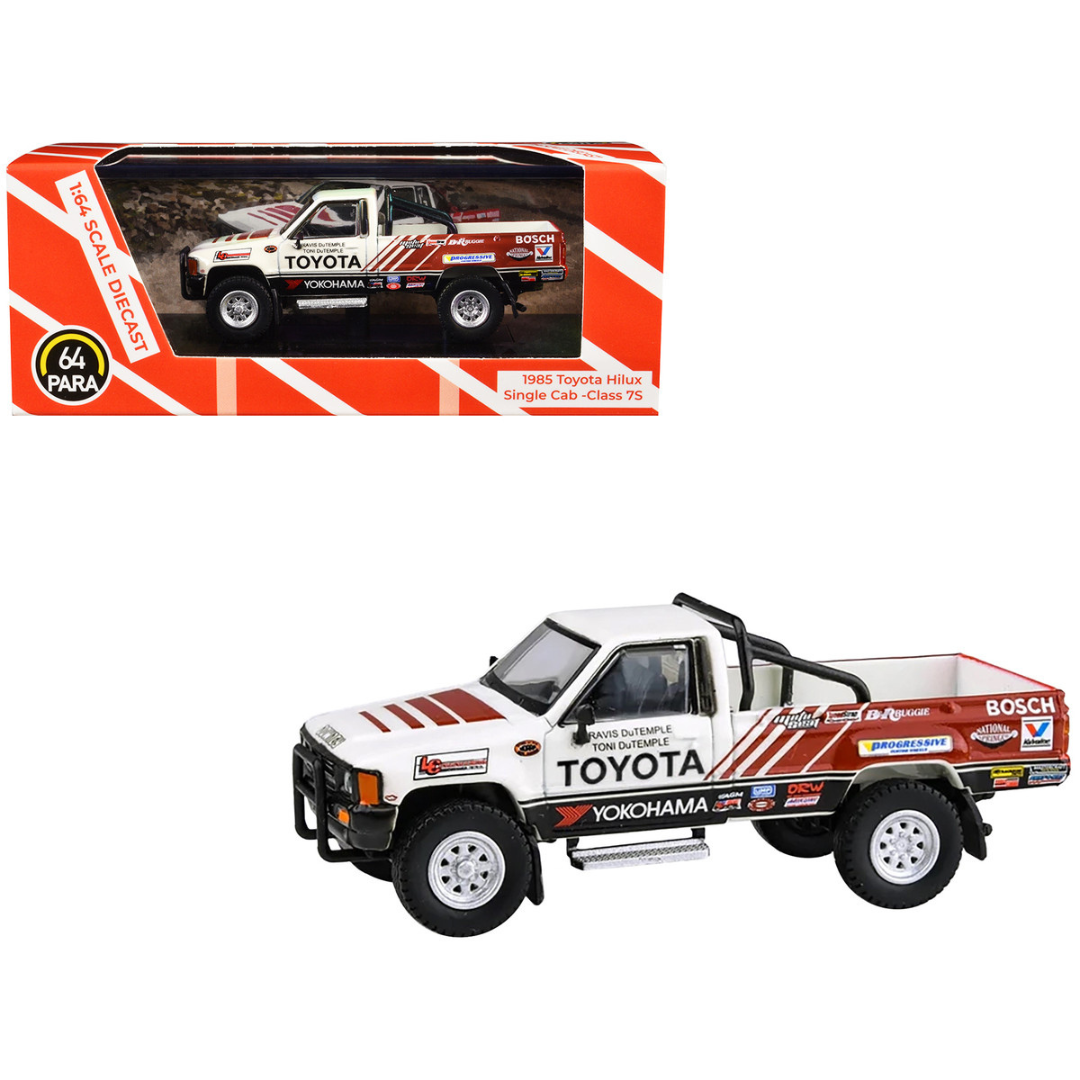 1985 Toyota Hilux Single Cab Pickup Truck "Class 7S Racing" White with Graphics 1/64 Diecast Model Car