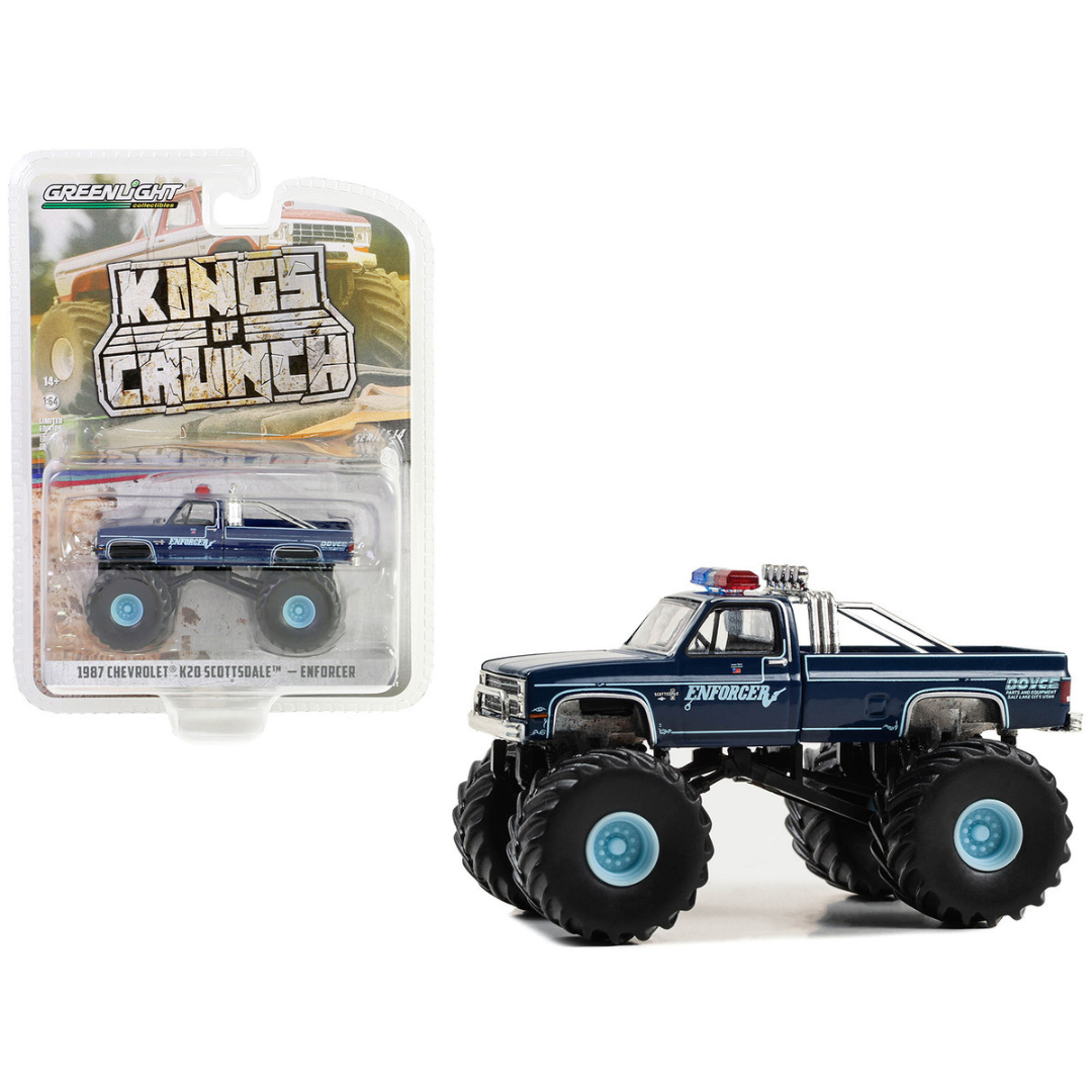 1987 Chevrolet K20 Scottsdale Monster Truck Dark Blue "Enforcer" "Kings of Crunch" 1/64 Diecast Model Car