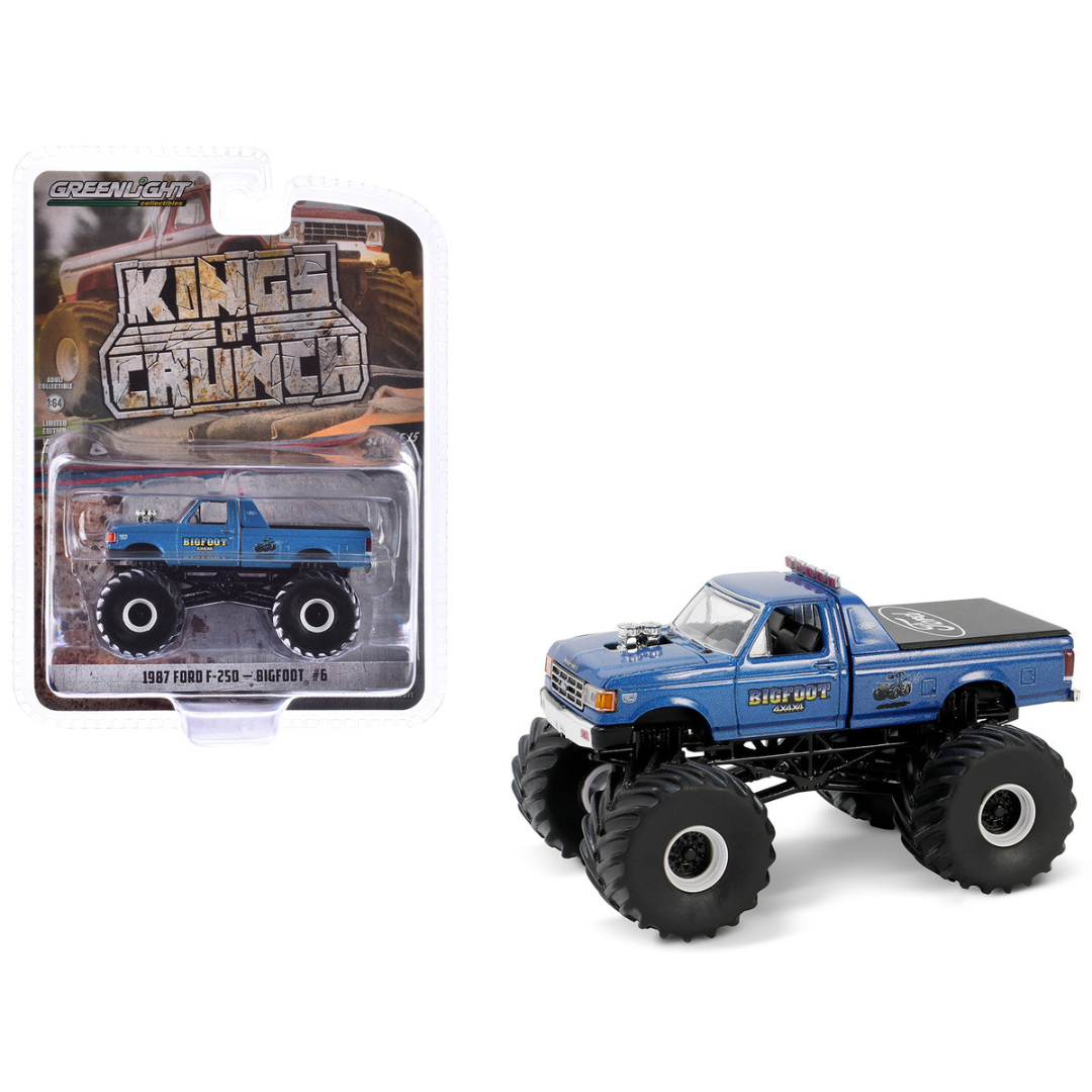 1987 Ford F-250 Monster Truck Blue Metallic "Bigfoot #6" "Kings of Crunch" Series 15 1/64 Diecast Model Car