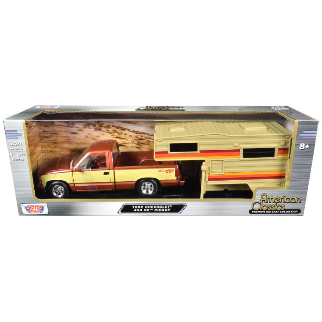 1992-chevrolet-454-ss-pickup-truck-copper-metallic-with-beige-sides-with-camper-shell-american-classics-series-1-24-diecast-model-car