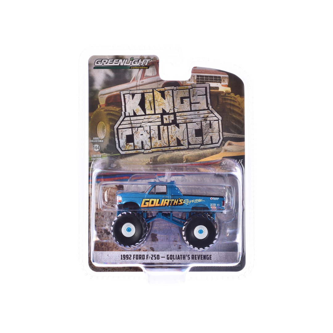 1992 Ford F-250 Monster Truck Blue Metallic "Goliath’s Revenge" "Kings of Crunch" Series 15 1/64 Diecast Model Car