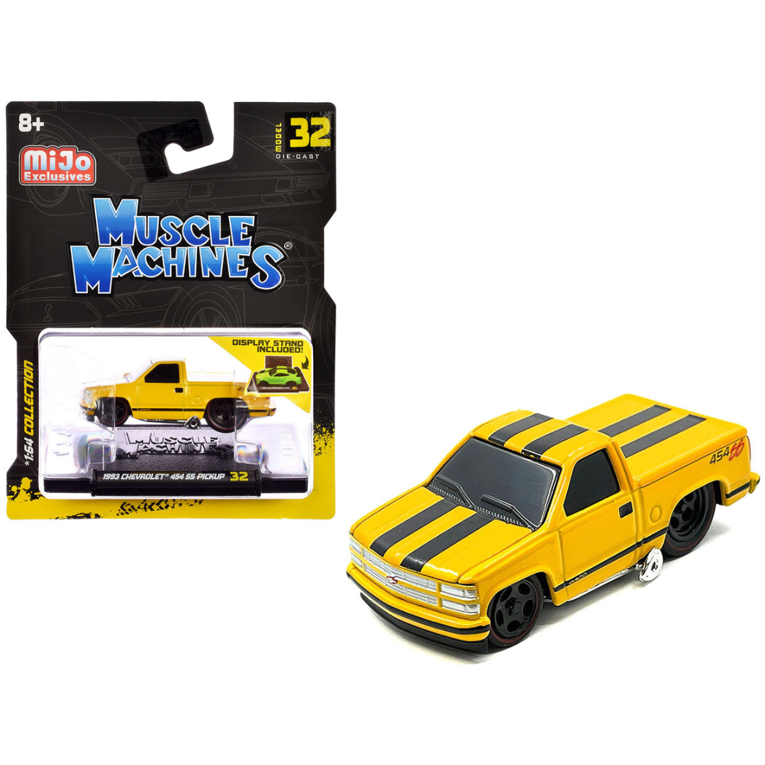 1993-chevrolet-454-ss-pickup-truck-yellow-with-black-stripes-1-64-diecast-model-car