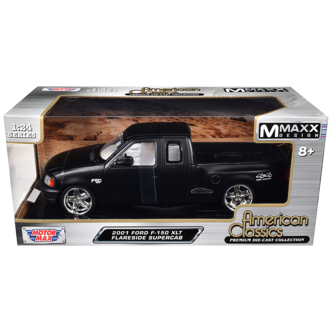 2001 Ford F-150 XLT Flareside Supercab Pickup Truck Matt Black with White Interior "Maxx Design" "American Classics" Series 1/24 Diecast Model Car