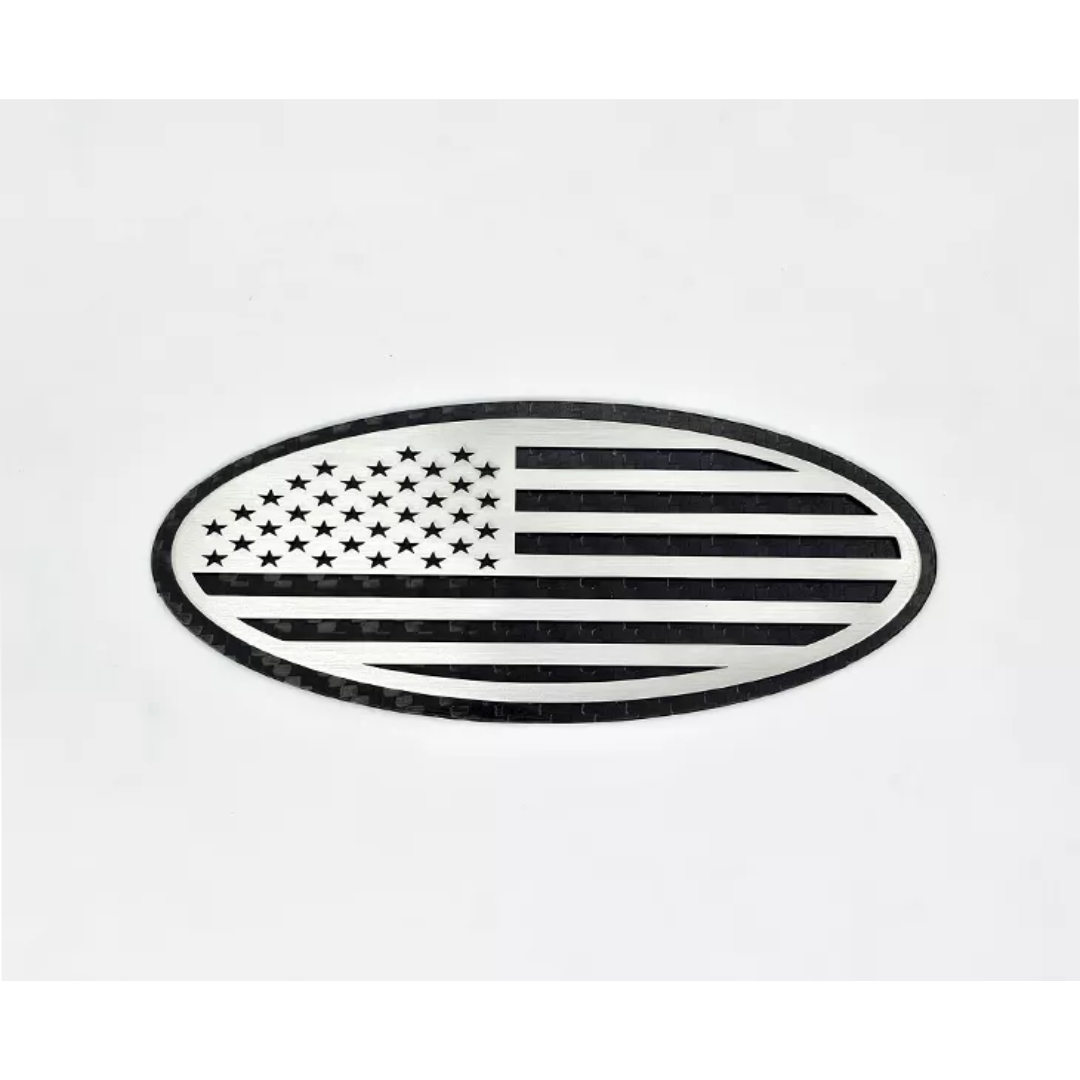 2005-2014 Ford F150 Tailgate Emblem Replacement- Carbon fiber Base W/Brushed American Flag Top Plate