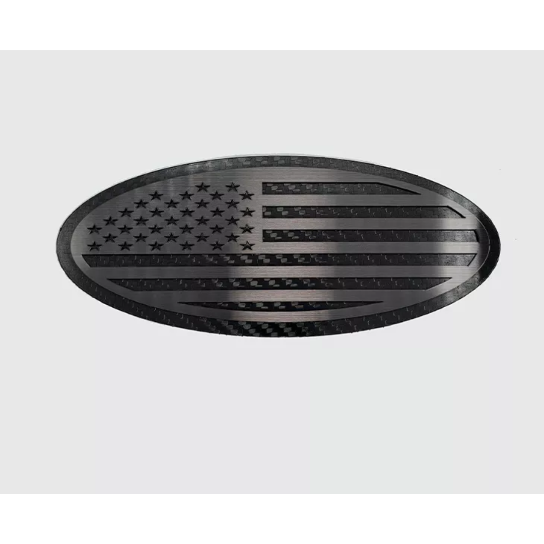 2005-2014 Ford F150 Tailgate Emblem Replacement- Carbon fiber Base W/Black Brushed American Flag Top Plate