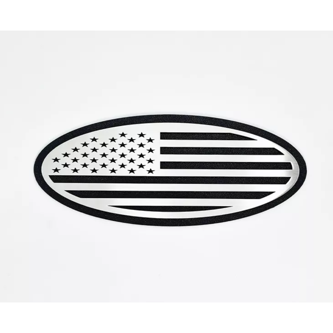 2005-2014 Ford F150 Tailgate Emblem Replacement- Black abs Base  W/Brushed American Flag Top Plate