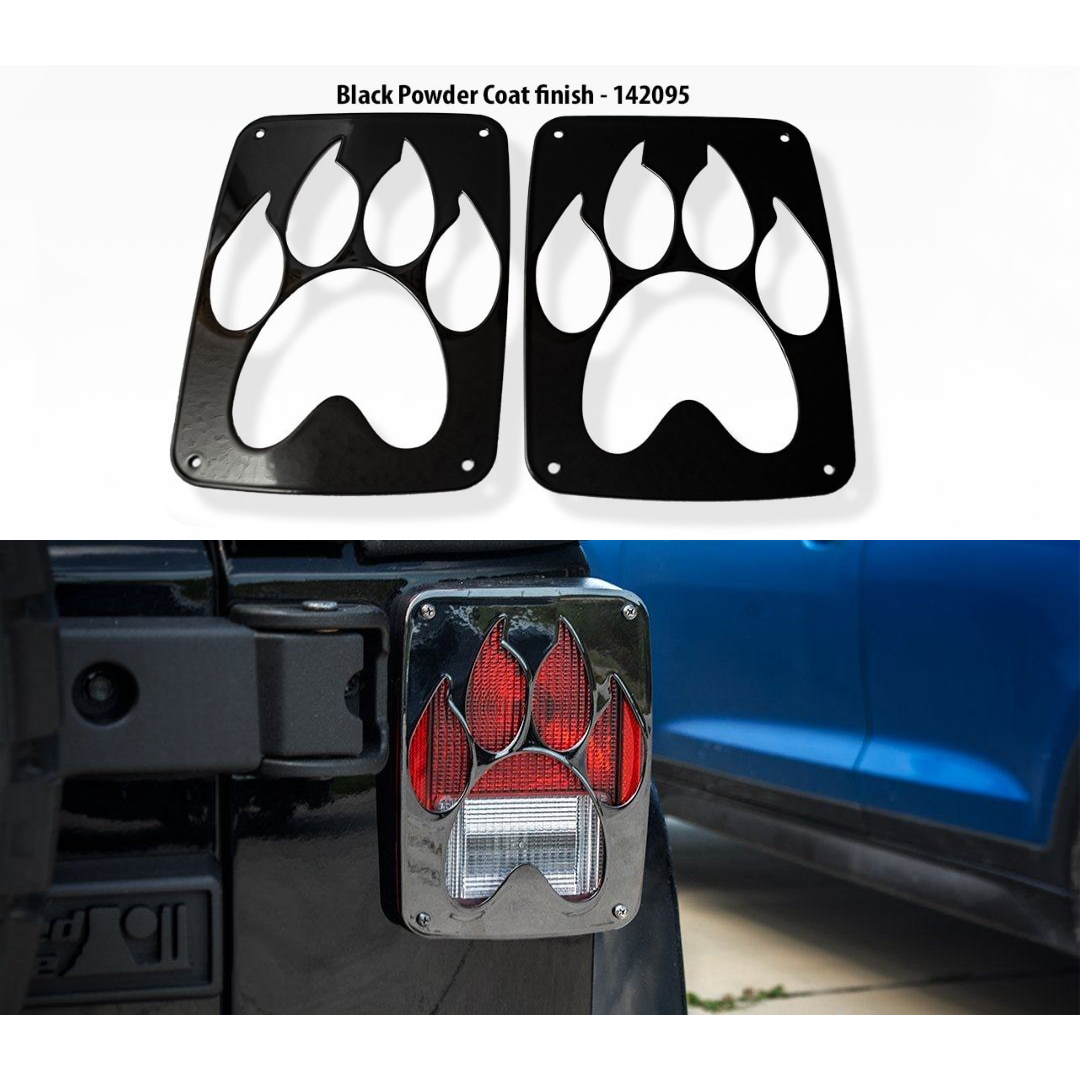 2007-2018 Jeep Wrangler JK/JKU - Paw Print Tail Light Covers | Stainless Steel, Choose Finish