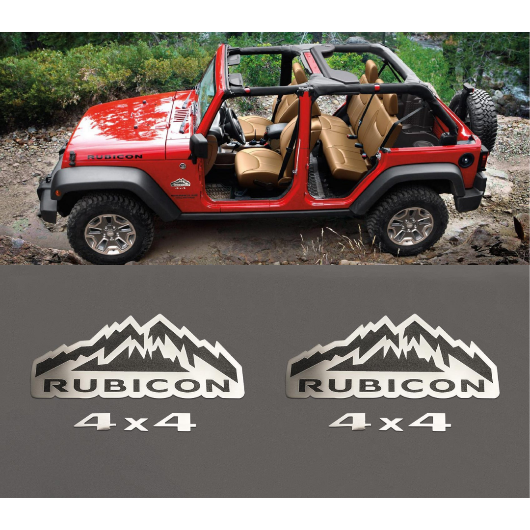 2007-2018 Jeep Wrangler JK - Rubicon 4X4 Badges 2Pc | Stainless Steel, Brushed