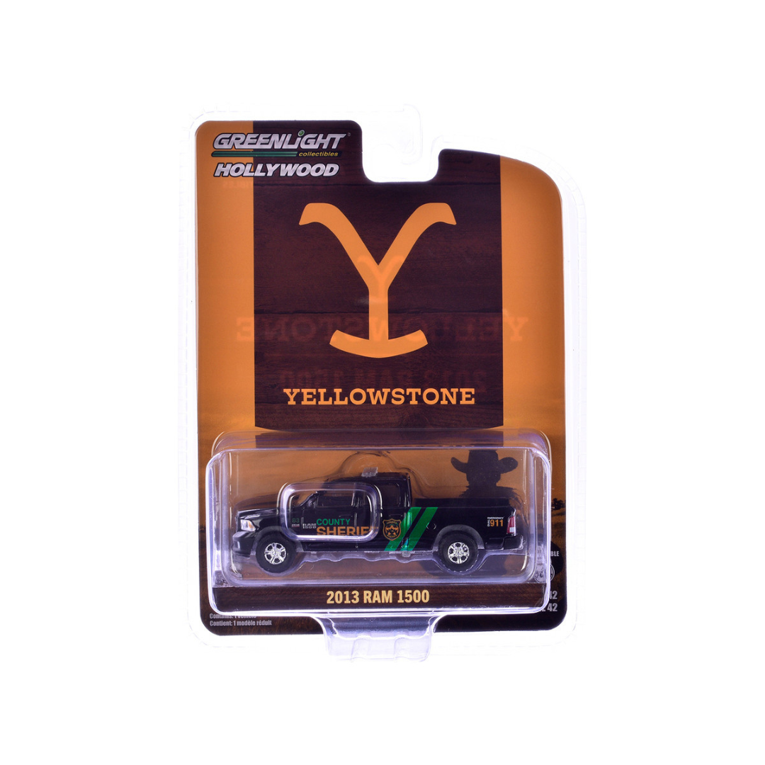 2013 Ram 1500 Pickup Truck "County Sheriff" Black with Green Stripes "Yellowstone" (2018–Current) TV Series "Hollywood Series" Release 42 1/64 Diecast Model Car