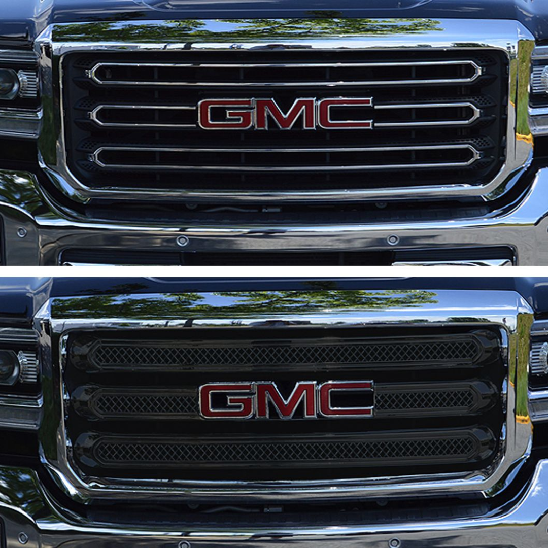 2015-2018 GMC Sierra 2500 HD/Sierra 3500 HD SLE/SLT 3 PCS Gloss Black Tape-on Patented Grille Overlay