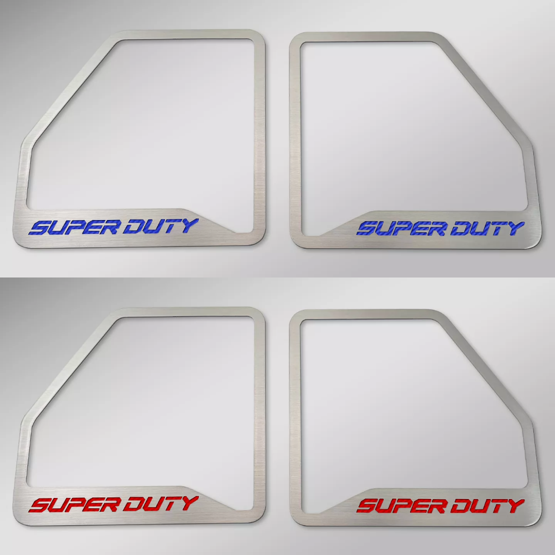 2017-2022 Ford F250 Brushed Front Inner Door Speaker Trim "SUPER DUTY" Etched Logo 2pc | Select Inlay