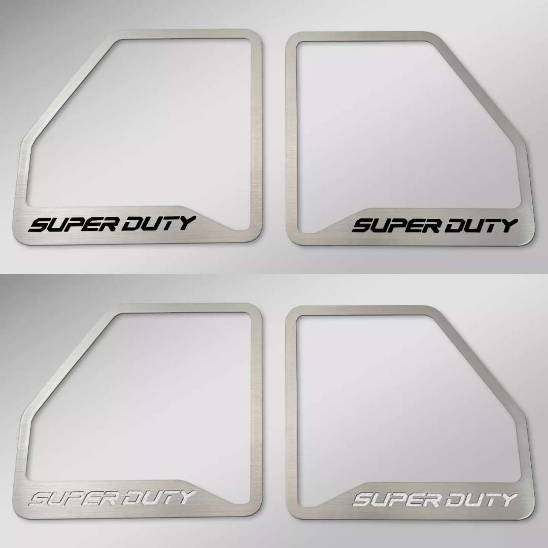 2017-2022 Ford F250 Brushed Front Inner Door Speaker Trim "SUPER DUTY" Etched Logo 2pc | Select Inlay