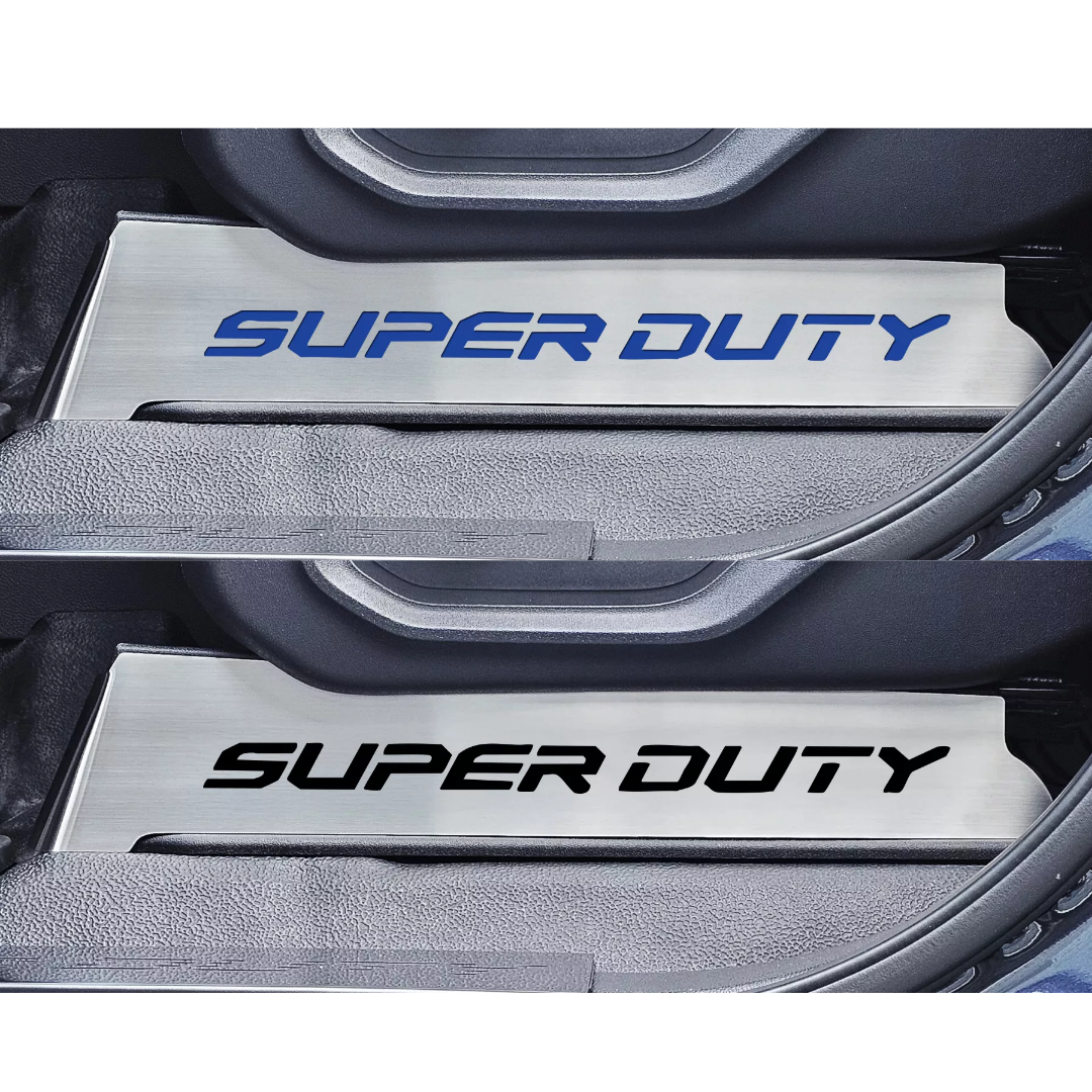 2017-2022 Ford F250 Brushed Stainless Lower Seat Vanity Plate w/"Super Duty" Logo 2pc | Select Inlay