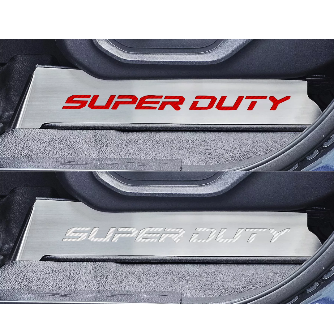 2017-2022 Ford F250 Brushed Stainless Lower Seat Vanity Plate w/"Super Duty" Logo 2pc | Select Inlay