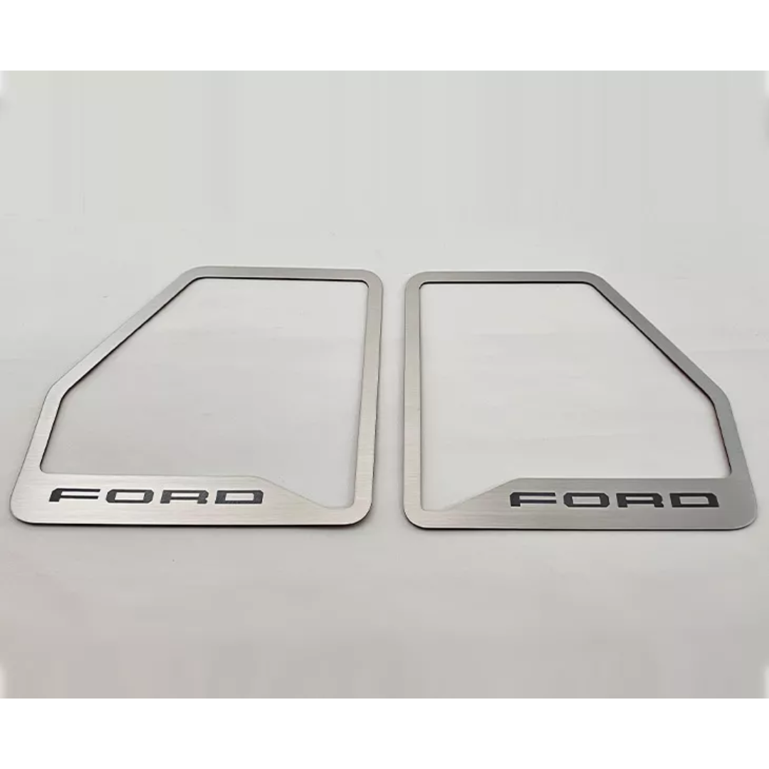 2017-2022 Ford F250 Front Inner Door Speaker Trim "FORD" Etched Logo 2pc | Brushed Finish