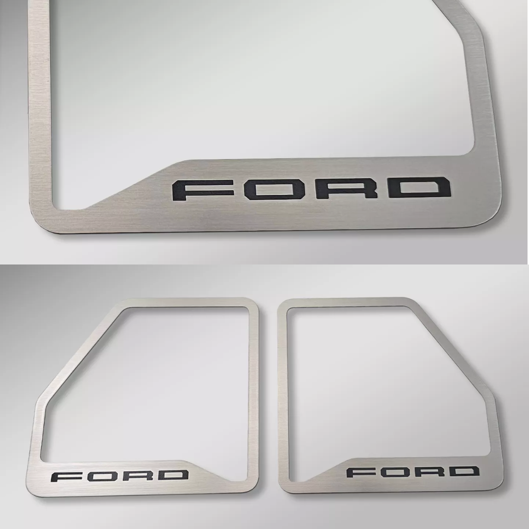 2017-2022 Ford F250 Front Inner Door Speaker Trim "FORD" Etched Logo 2pc | Brushed Finish