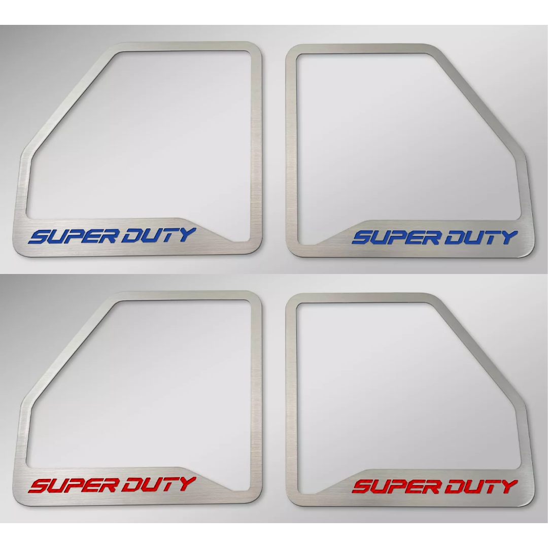 2017-2022 Ford F250 Polished Deluxe Door Speaker Trim "SUPER DUTY" Logo 6pc | Select Inlay